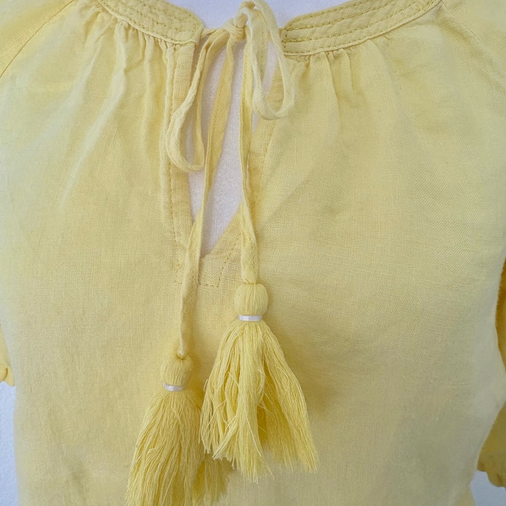 Talbots Lemon Yellow Linen Tassel Peasant Top - Picture 3 of 5